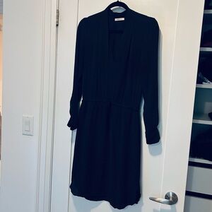 Babaton Classic Silk V-neck Black Long Sleeve Dress